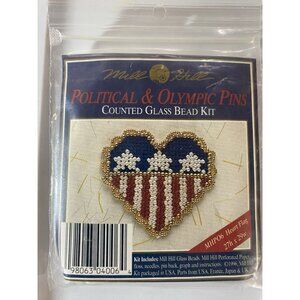 Mill Hill Heart Flag Political & Olympic Embroidery Beaded Pin Kit USA Patriotic